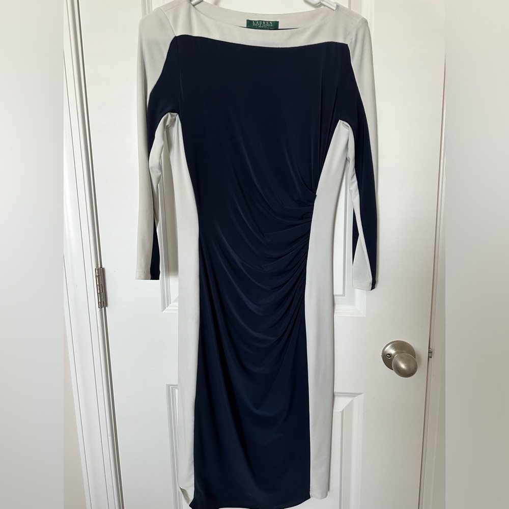 Ralph Lauren Formal Navy and White cinched dress sz2